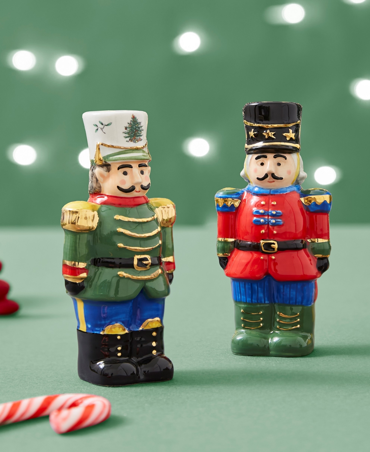Spode Christmas Tree Nutcracker Salt & Pepper Shaker Set In Green,multi