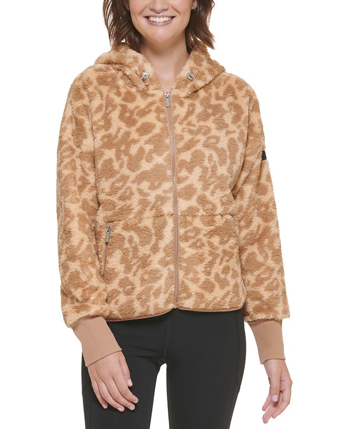 Calvin Klein Women's Fuzzy Animal-Print Hooded Zipper Jacket & Reviews -  Activewear - Women - Macy's