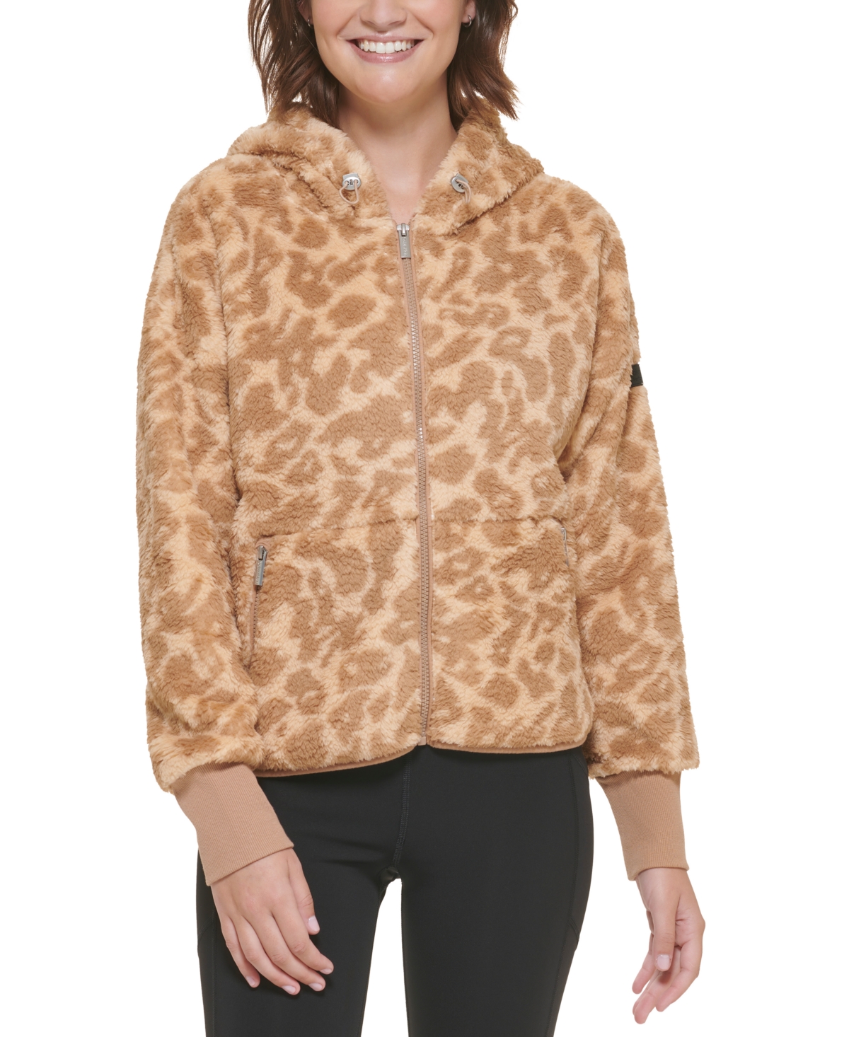 Calvin Klein Performance Women's Fuzzy Animal-Print Hooded Zipper Jacket