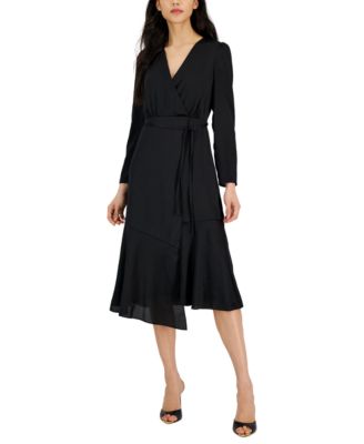 macy's black wrap dress