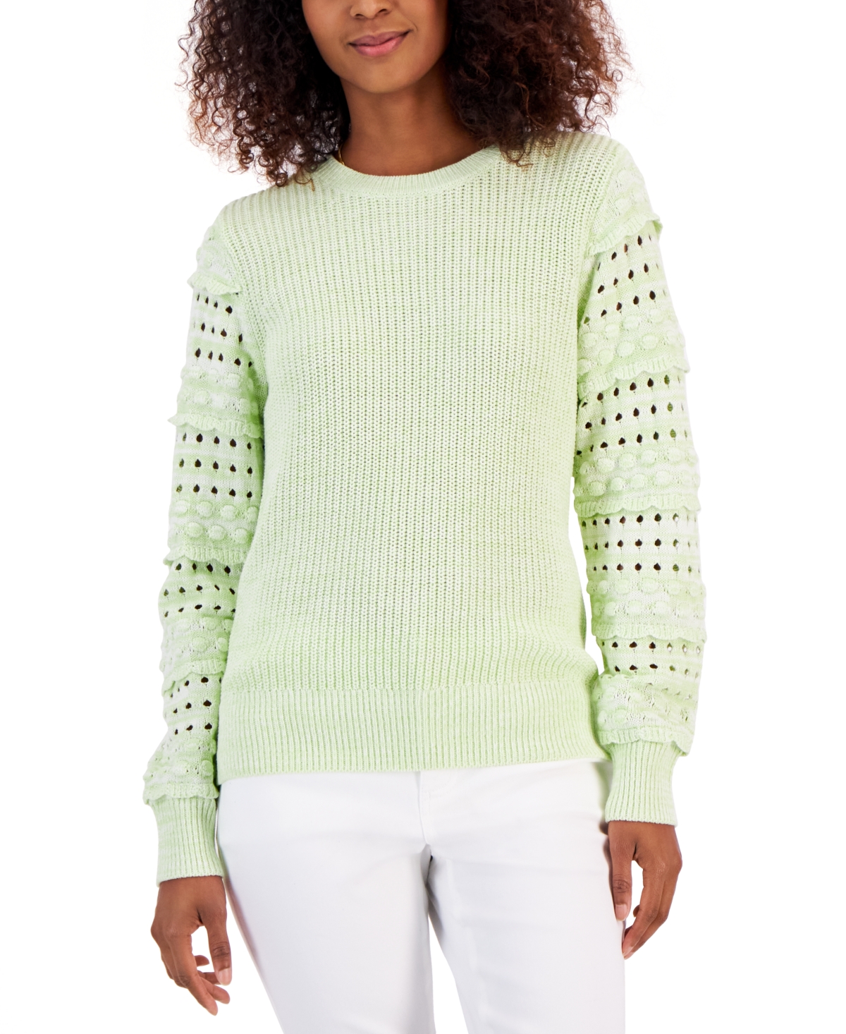 Inc International Concepts Women's Mixed-knit Sweater, Created For Macy's In Lime Spray