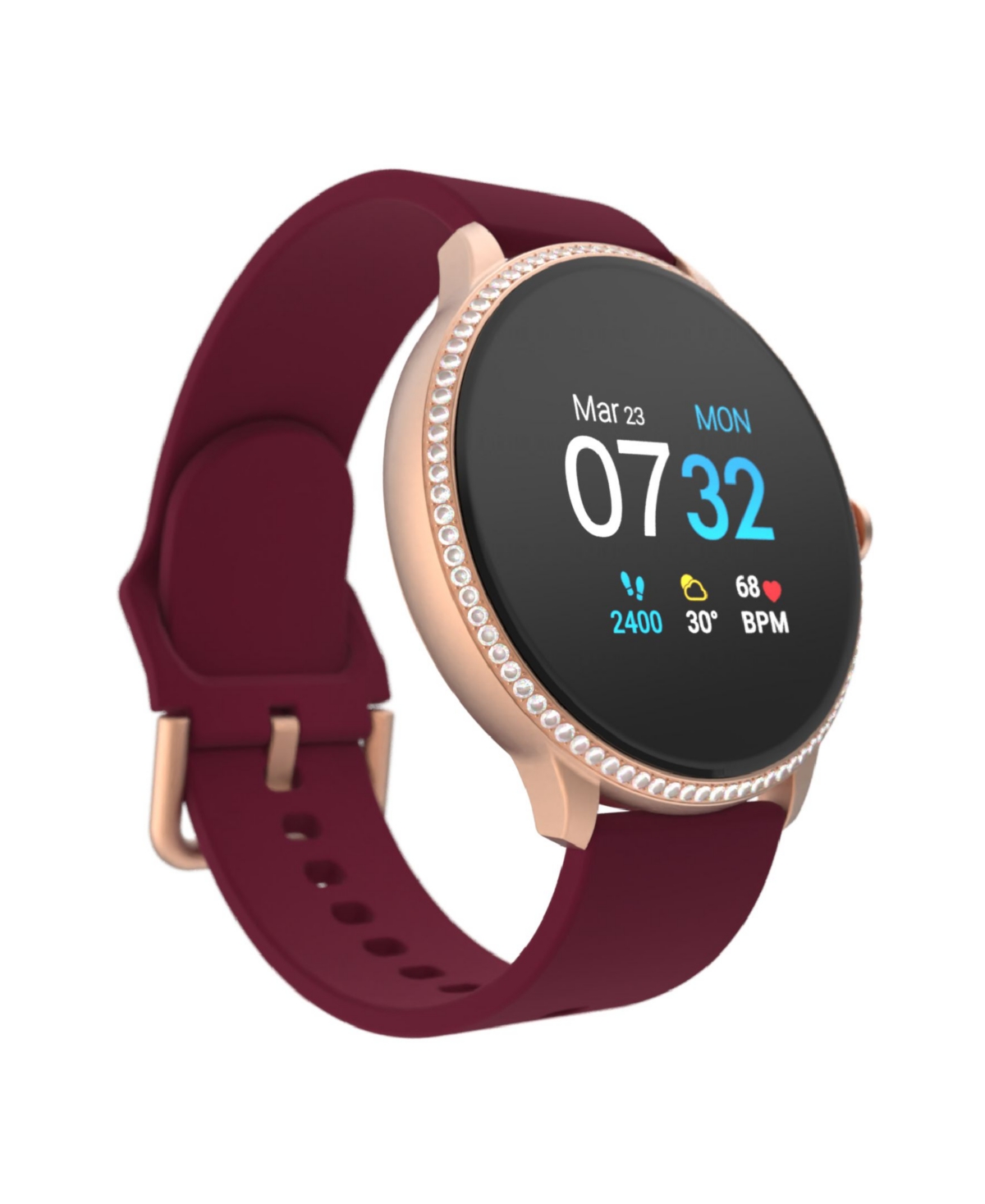 Itouch Sport 3 Women's Special Edition Touchscreen Smartwatch: Rose Gold Crystal Case with Merlot Strap 45mm