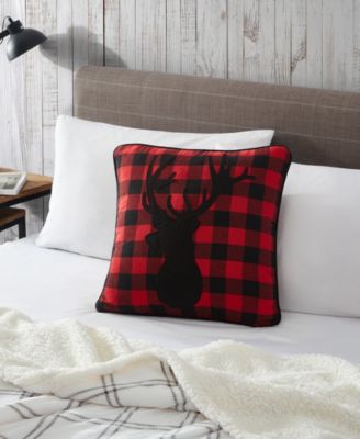 CLOSEOUT! Cabin Plaid Stag Head Cotton Yarn Dye Flannel Reversible Decortive Pillow, 20" x 20"