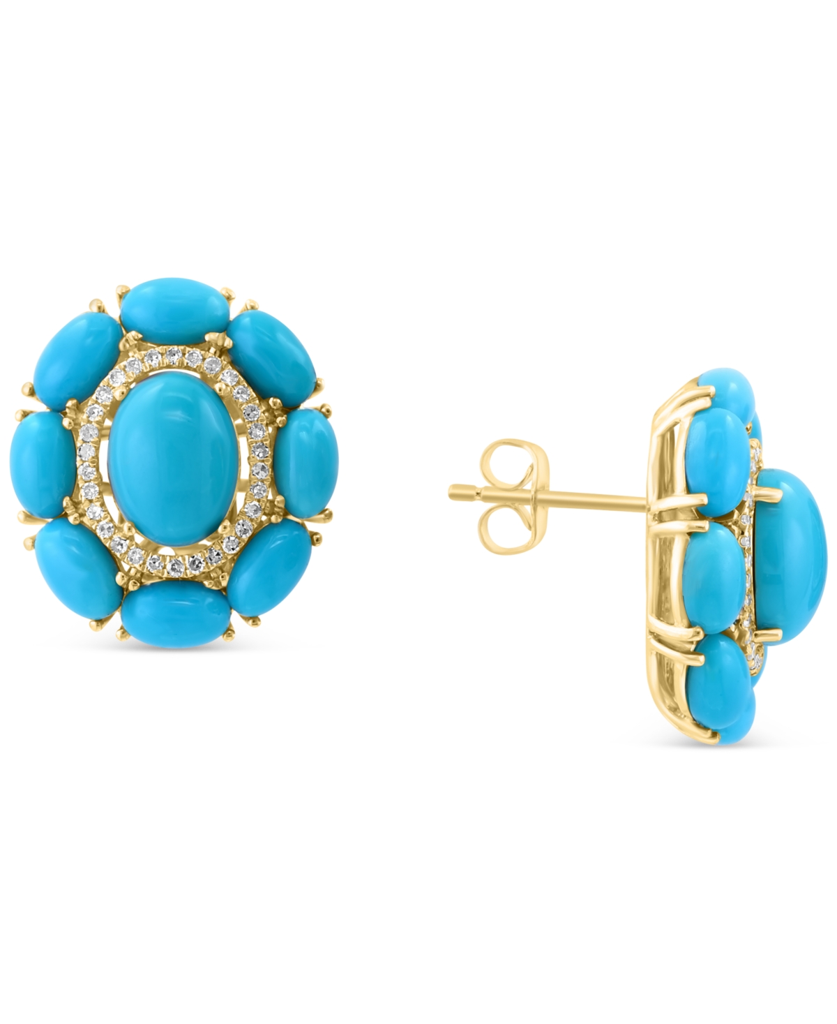 Effy Collection Effy Turquoise & Diamond (1/6 Ct. T.w.) Cluster Halo Stud Earrings In 14k Gold In Yellow Gold