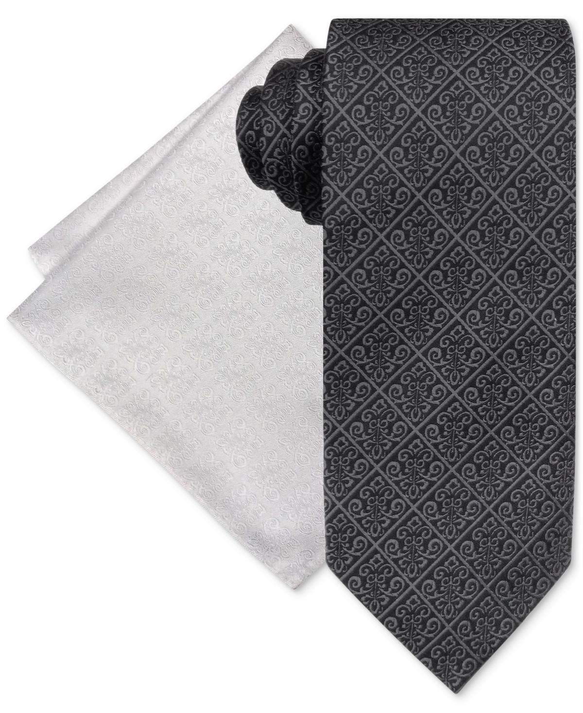 Men's Medallion Tie & Pocket Square Set - Black