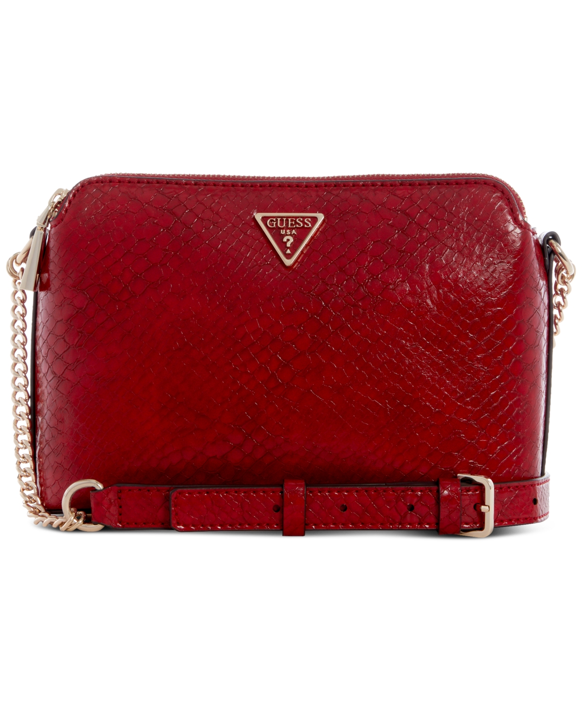 Guess Moon Light Python Double Zip Crossbody In Red