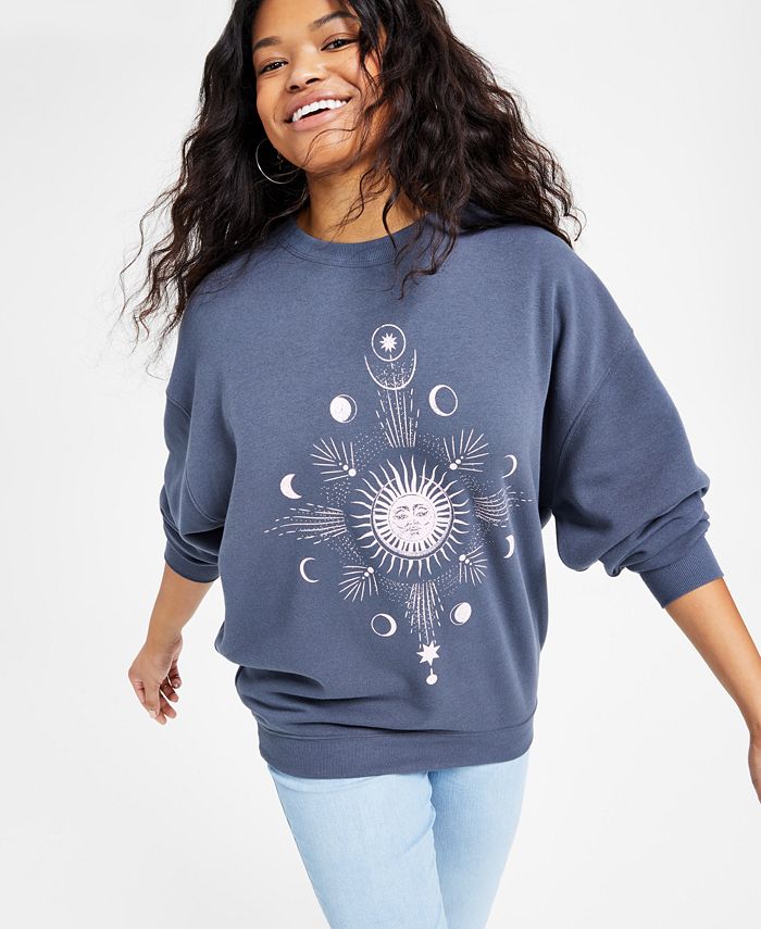 Grayson Threads Black Juniors' Celestial-Graphic Oversized Sweatshirt ...