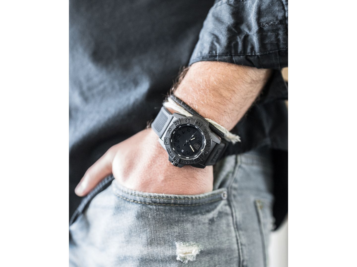 Мужские часы Luminox Swiss Navy Seal Military Dive Black Rubber Strap Watch 45mm — фото 7
