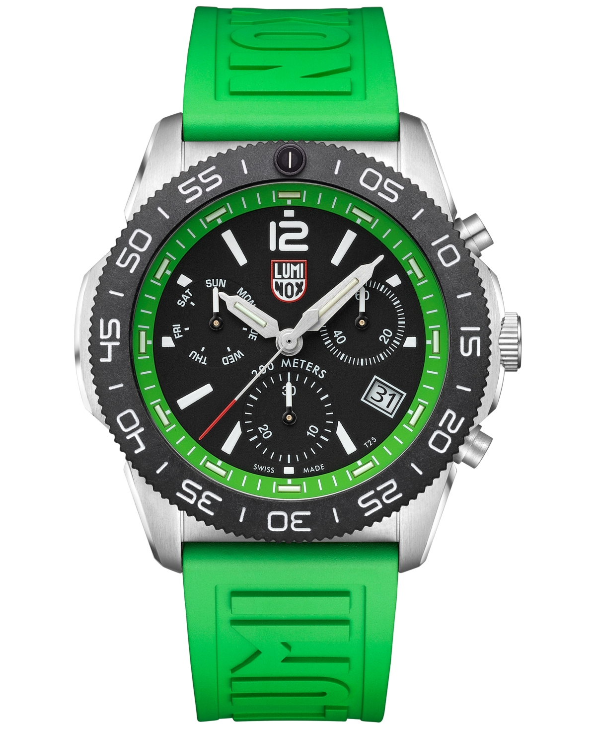 Men's Swiss Chronograph Pacific Diver Green Rubber Strap Watch 44mm