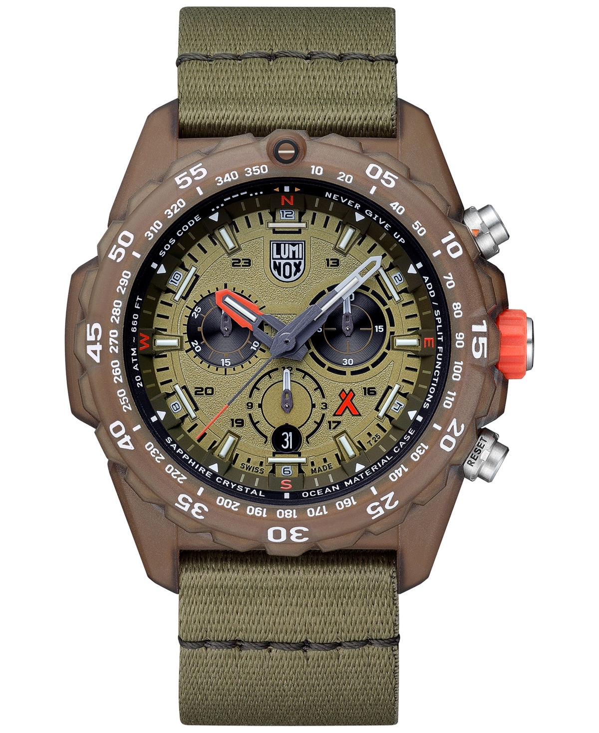 Luminox Men's Swiss Chronograph Bear Grylls Survival Eco Master Series Olive Strap Watch 45mm In No Color