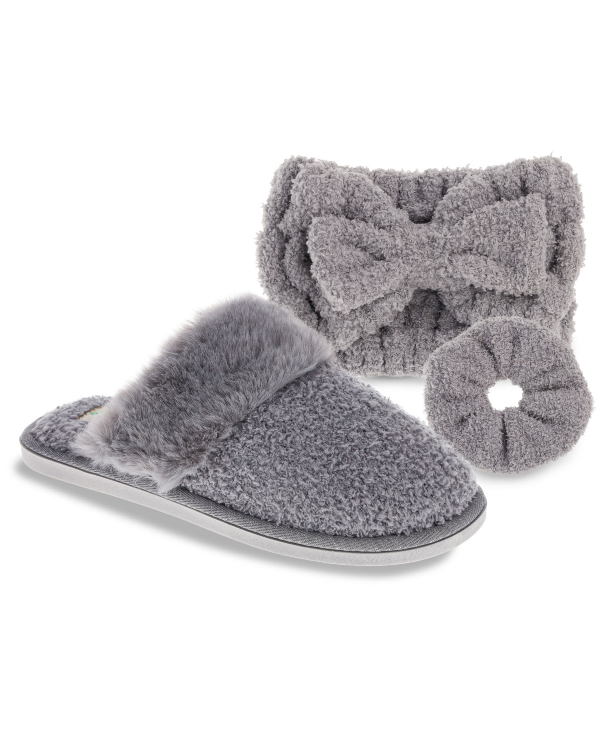 Honeydew Women's 3-pieces Gift Set With Scuff Chenille Slipper, Chenille Headband And Srunchie Set In Gray