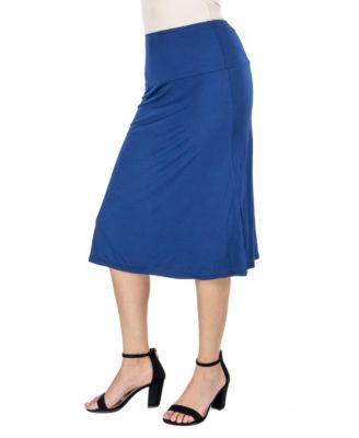 A Line Elastic Waist Knee Length Skirt