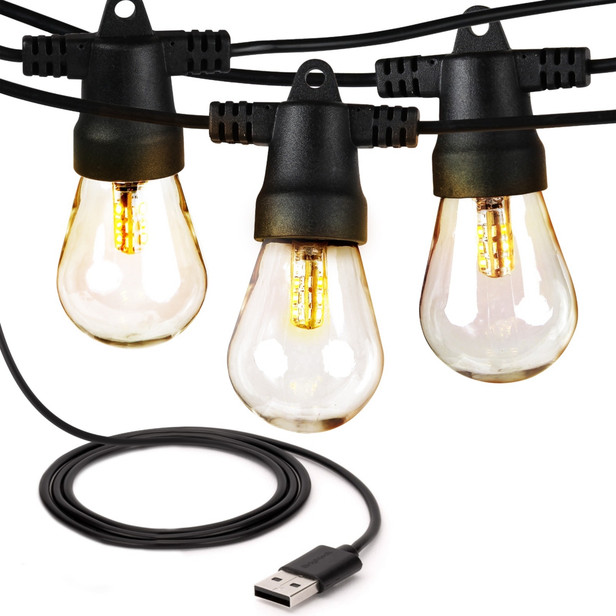 Weatherproof Usb Powered Led Holiday String Lights - 10 Shaterproof Plastic Bulbs, 1W, 24.5 Ft, 3000K - Classic black