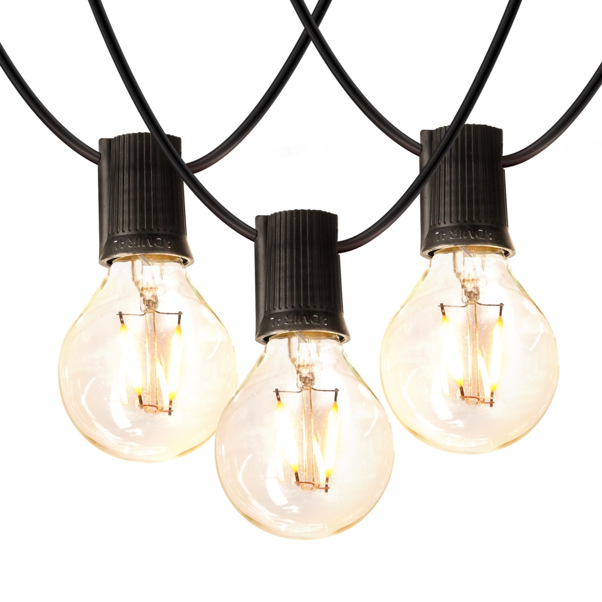 Weatherproof Led Holiday String Lights - 12 Glass Bulbs, 24 Ft, Black Cord - Classic black