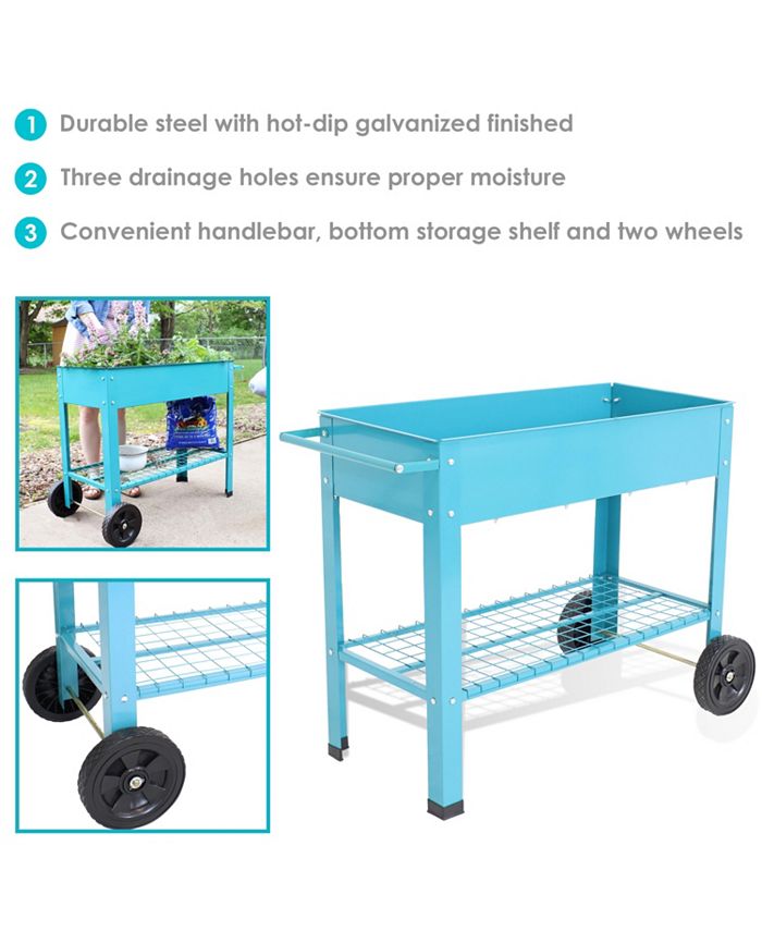 Sunnydaze Decor 43 in Galvanized Steel Mobile Raised Garden Bed Cart