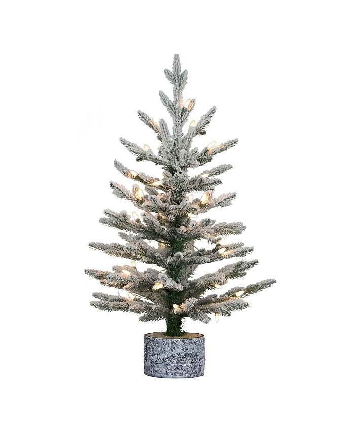 Puleo PreLit Potted Flocked Pencil Arctic Fir Artificial Christmas Tree, 2' Macy's