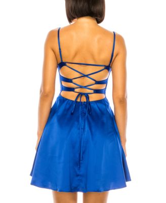 B Darlin Juniors' Cowlneck Satin A-Line Lace-Up-Back Dress - Macy's