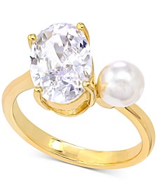 Gold-Tone Oval Crystal & Imitation Pearl Accent Ring, Created for Macy's