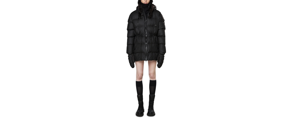 Shop Rains Women's Hooded Drawstring-waist Puffer Coat In Black