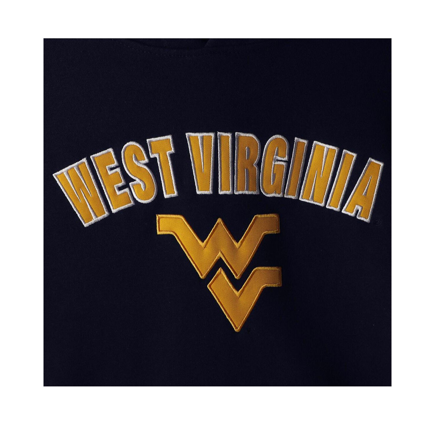 Women's Navy West Virginia Mountaineers Arch and Logo 1 Pullover Hoodie