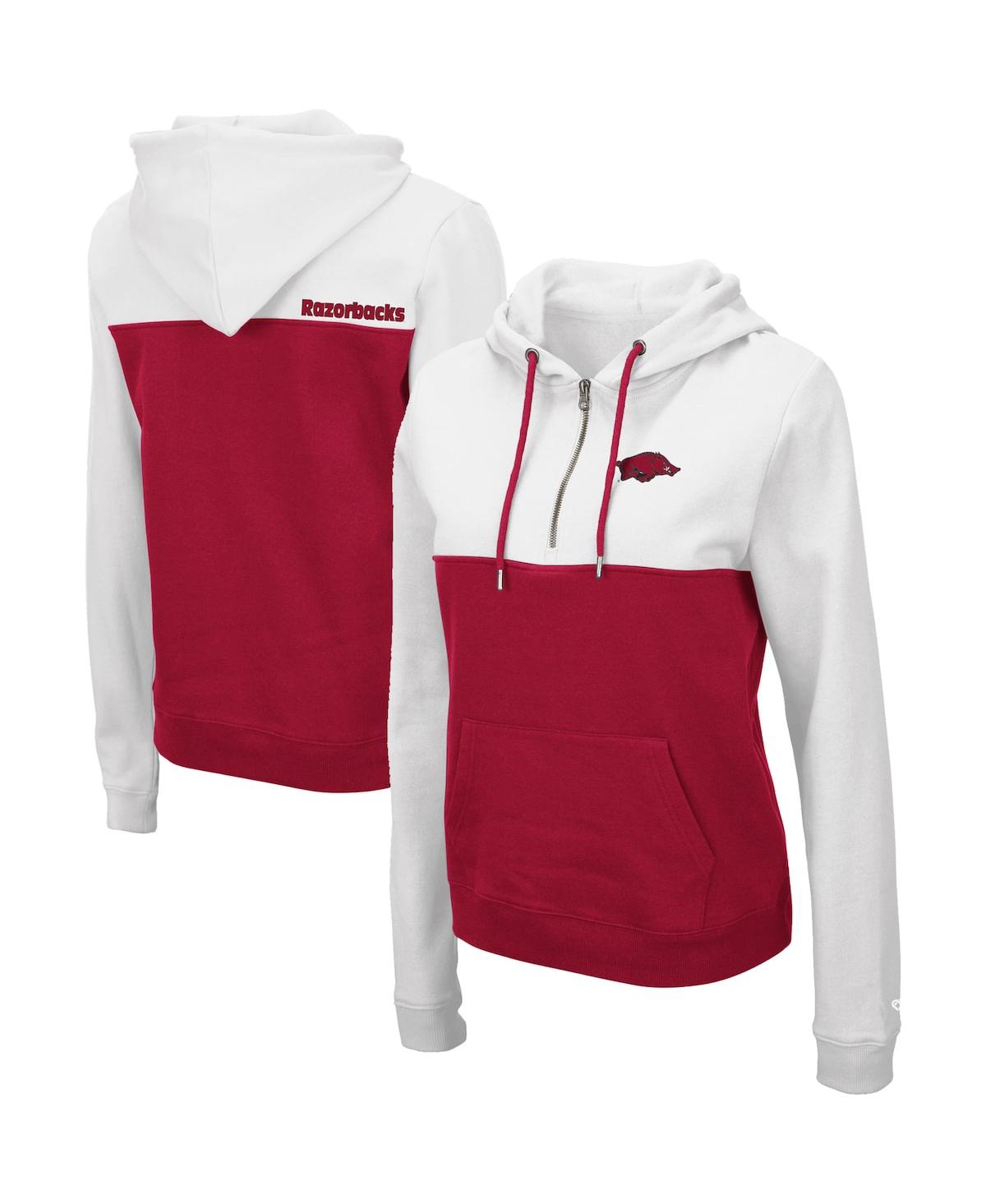 Women's Colosseumand Cardinal Arkansas Razorbacks Aidan Half-Zip Hoodie - White, Cardinal