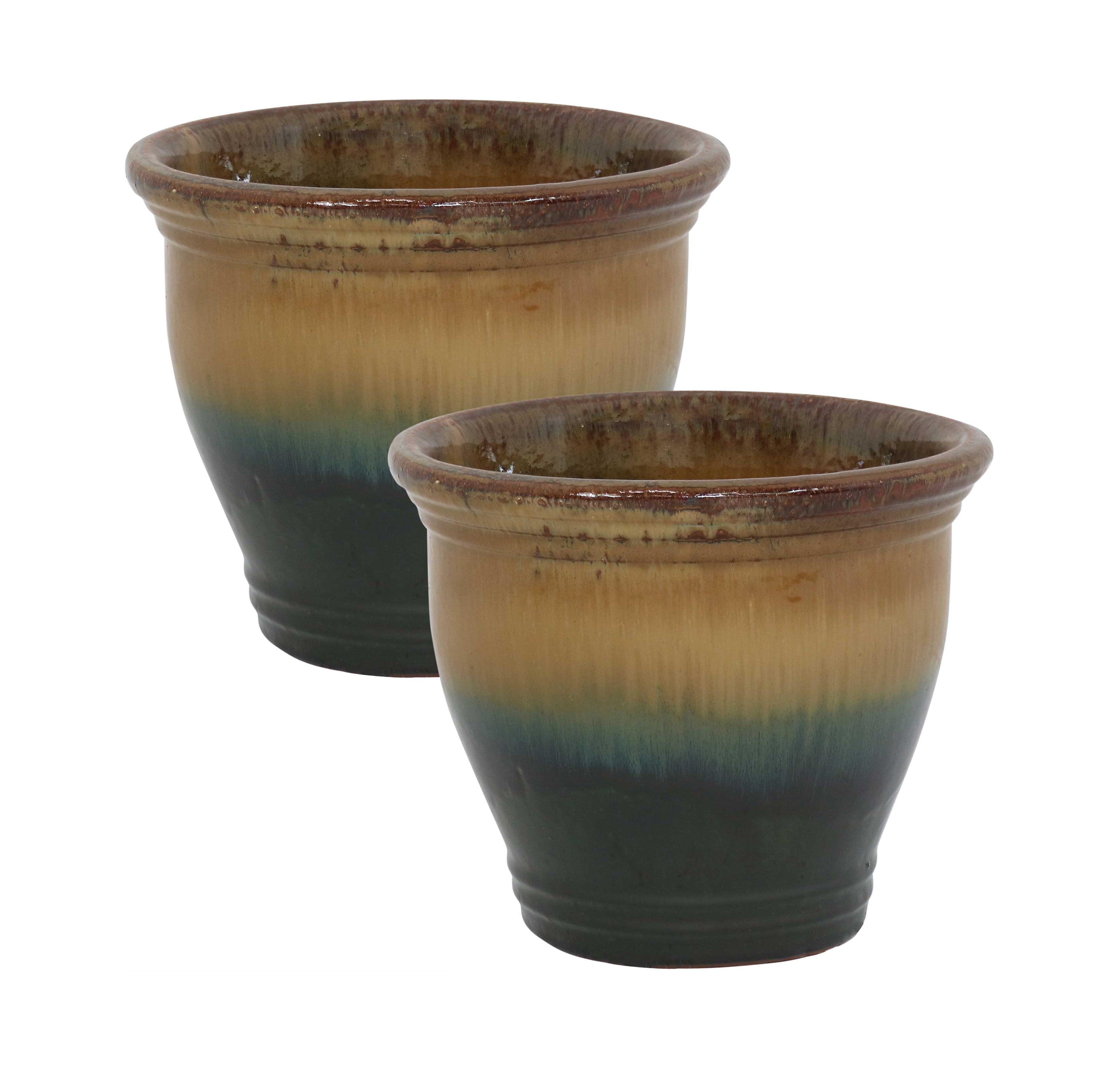 Studio Outdoor/Indoor High-Fired Glazed Uv- and Frost-Resistant Ceramic Planters with Drainage Holes