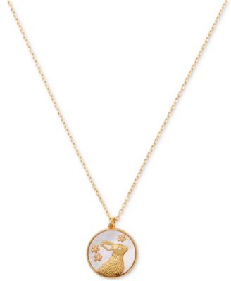 kate spade new york - Gold-Tone Pav&eacute; & Mother-of-Pearl Rabbit Pendant Necklace, 17" + 3" extender