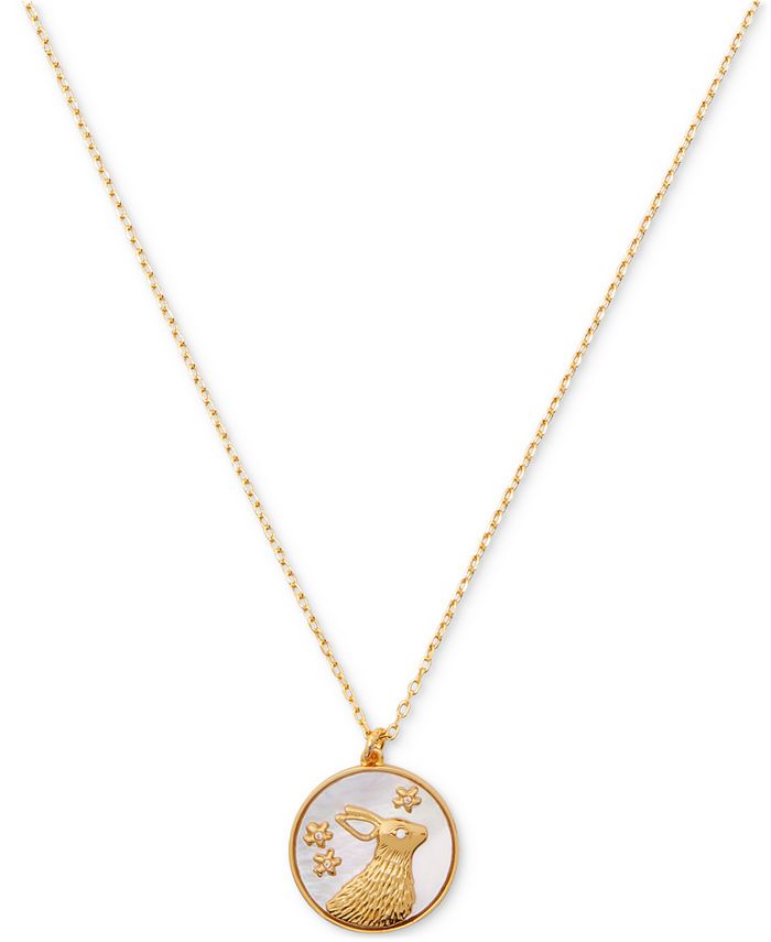 kate spade new york Gold-Tone Pavé & Mother-of-Pearl Rabbit Pendant Necklace,  17