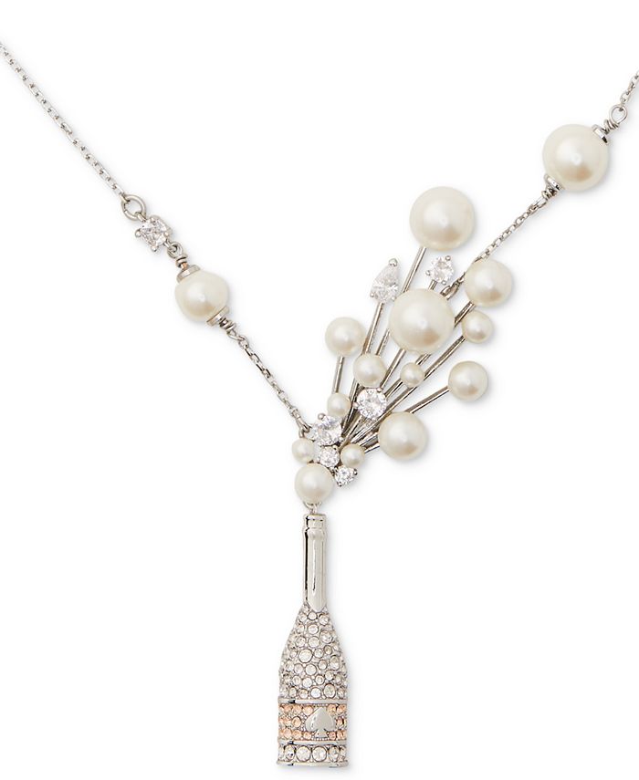 kate spade new york Silver-Tone Cheers to That Imitation Pearl Champagne  Pendant Necklace, 16