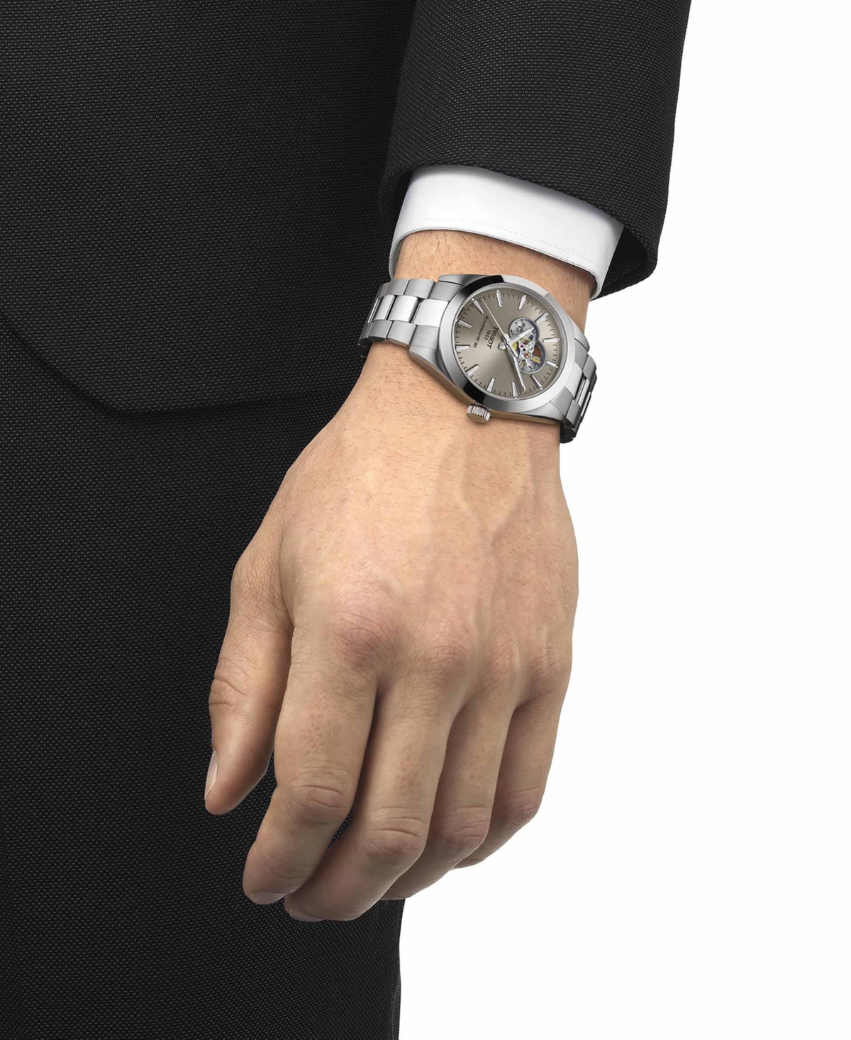 Tissot Men's Gentleman Powermatic 80 Open Heart Grey Stainless Steel Bracelet Watch 40mm