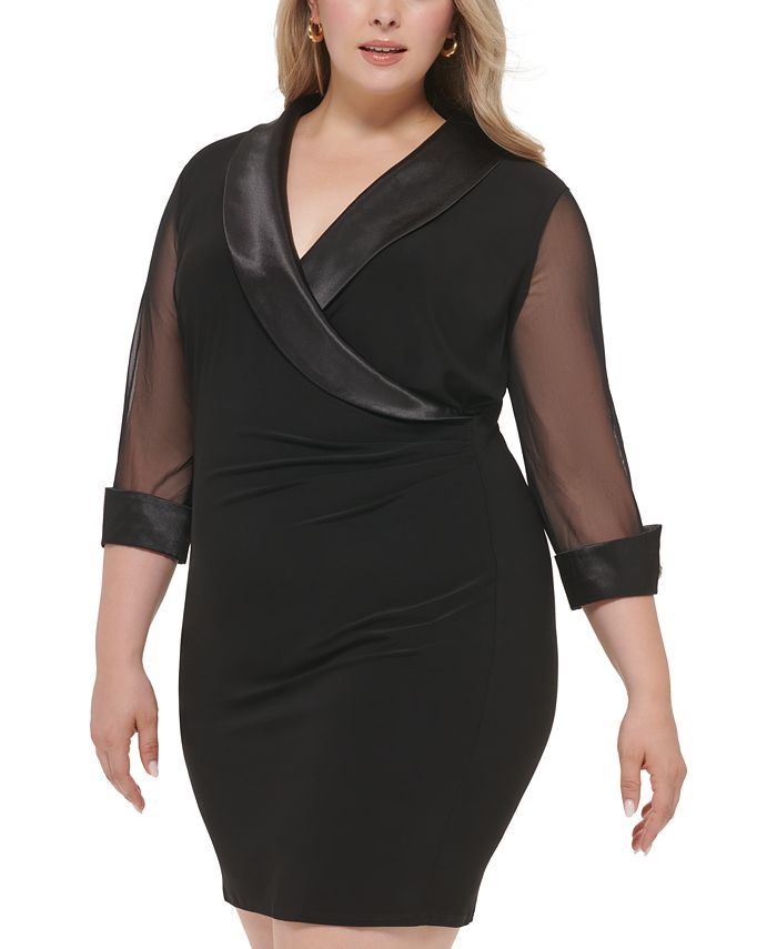 Jessica Howard Plus Size Illusion Sleeve Faux Wrap Dress Macys