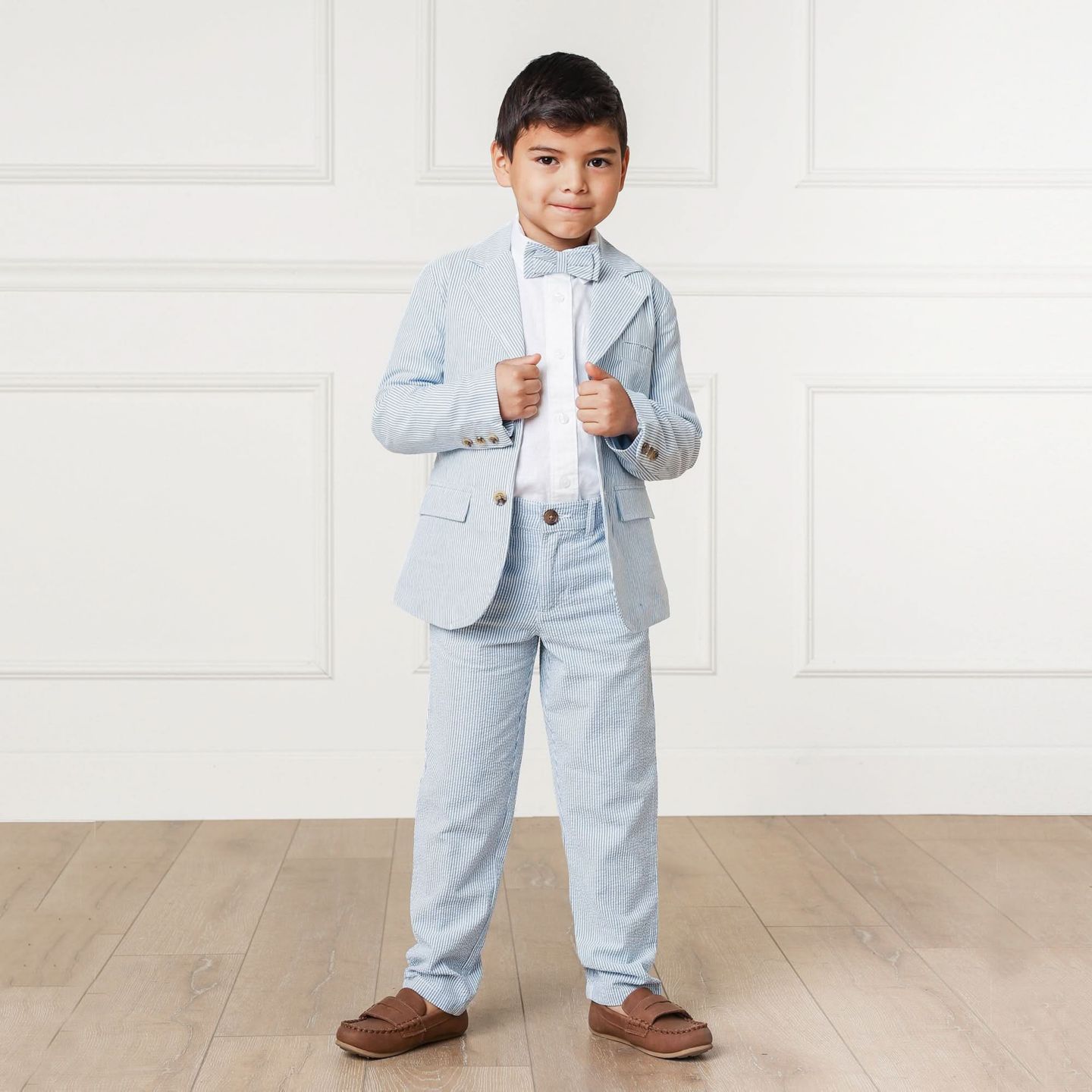 Брюки Hope & Henry Cotton Seersucker Suit Pant для мальчиков, цвет: Синий — фото 2
