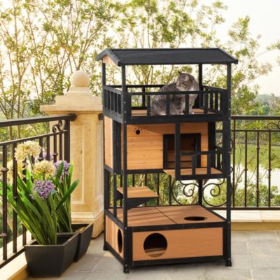 Feral Cat House, Outdoor Kitten Condo, w/ Asphalt Roof, Escape Door