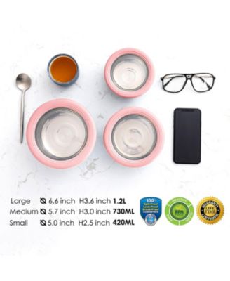 Stainless Steel Food Containers, Set of 3, 420ML, 730ML,1.2L, Pink