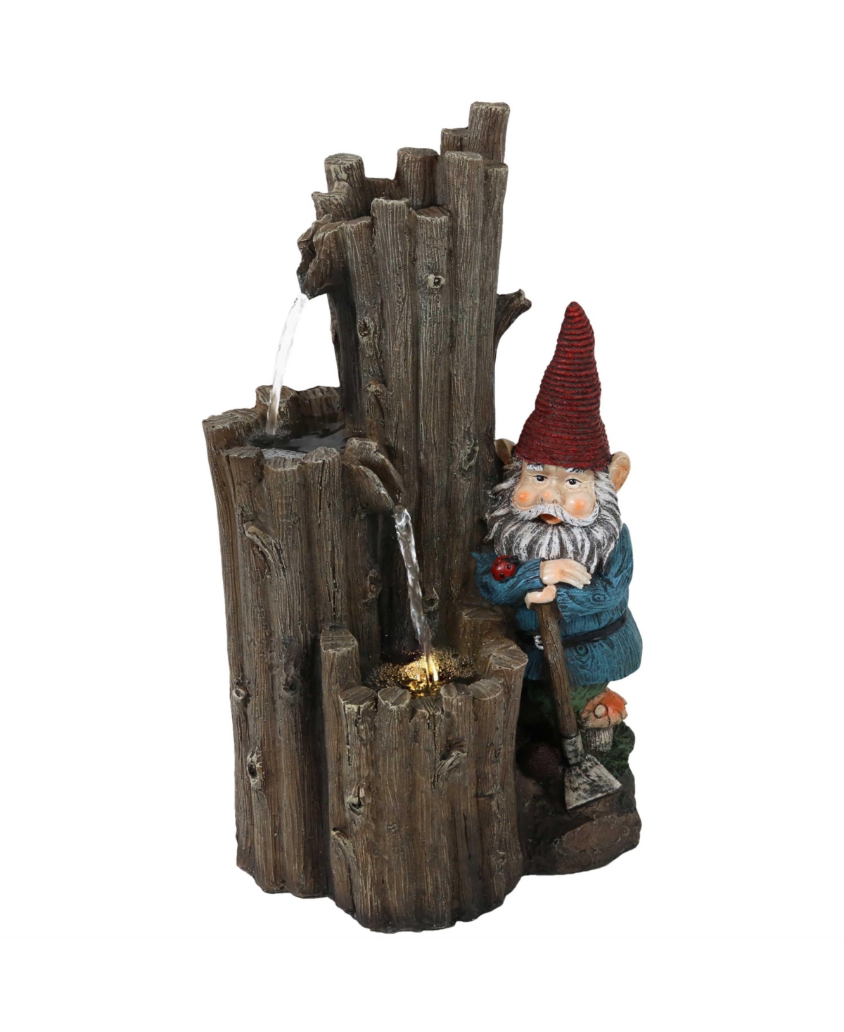 Resting Gnome Outdoor Water Fountain with Led Lights - 17 in - Grey