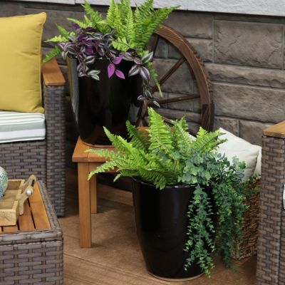 Indoor/Outdoor Captivating Vista Decorative Glazed Ceramic Planters for Greenery or Flowers - 11.5"