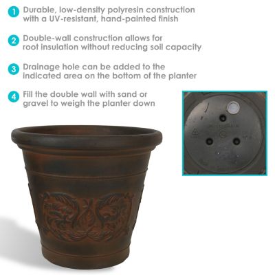 Weather-Resistant Double-Walled Arabella Outdoor Flower Pot Planter - 16"
