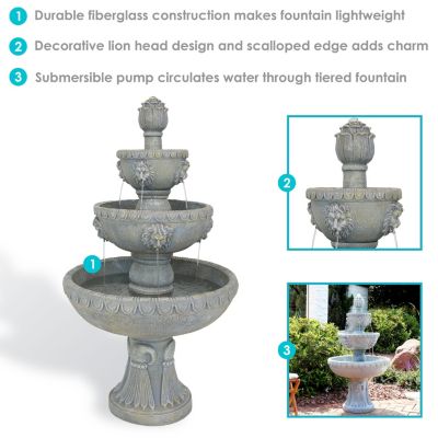Lion Head 53-Inch 4-Tier Fiberglass Water Fountain - Electric Submersible Pump