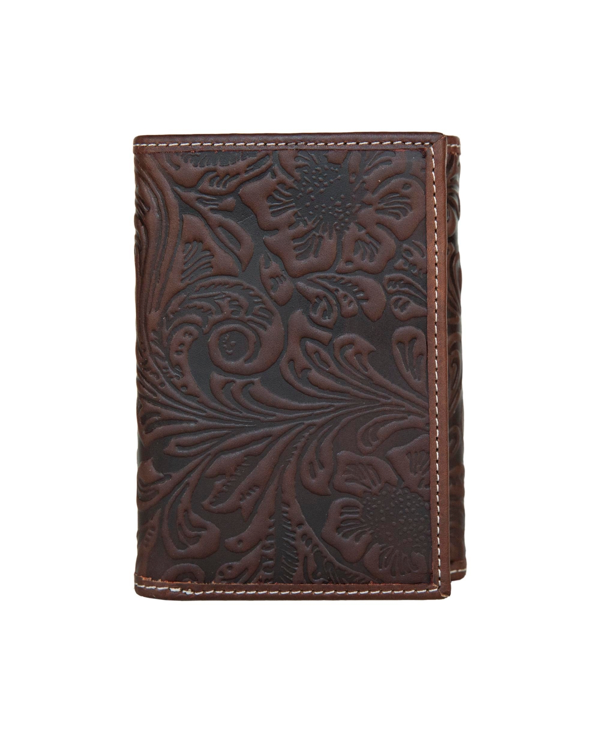 Men's Western Embossed Leather Trifold Wallet - Brown