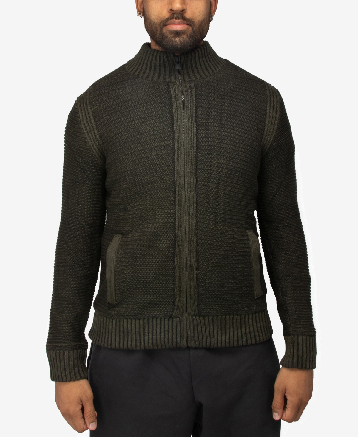X-ray Men's Full-zip High Neck Sweater Jacket In Olive