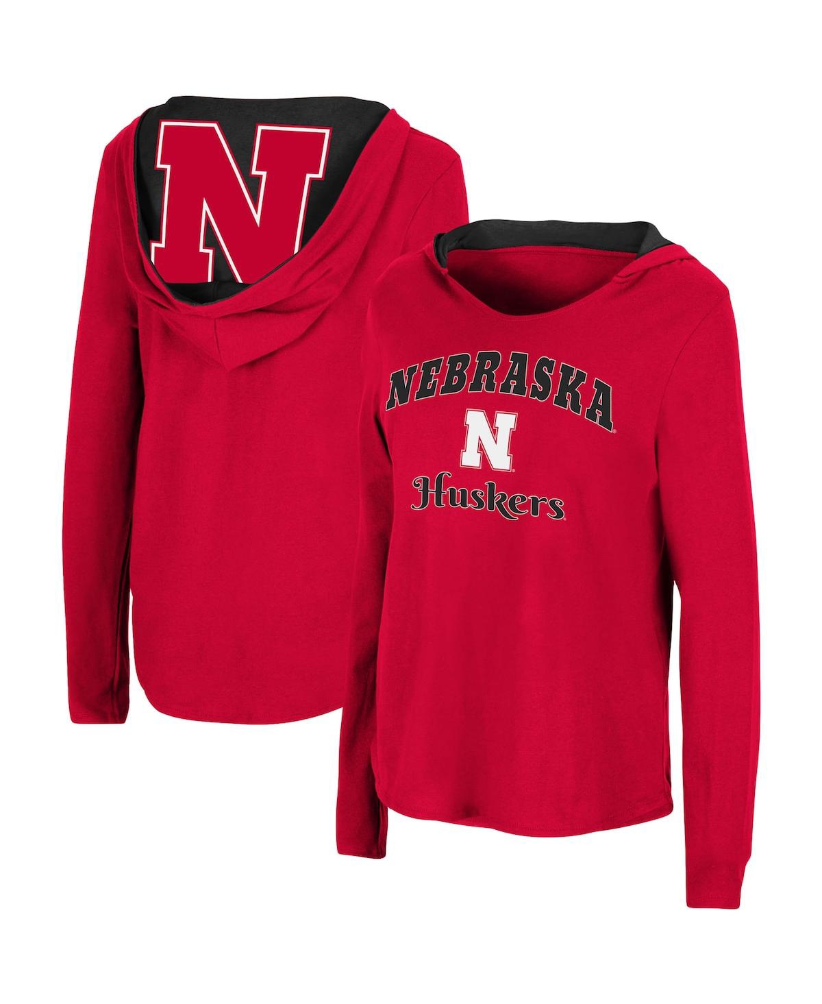 Shop Colosseum Women's  Scarlet Nebraska Huskers Catalina Hoodie Long Sleeve T-shirt