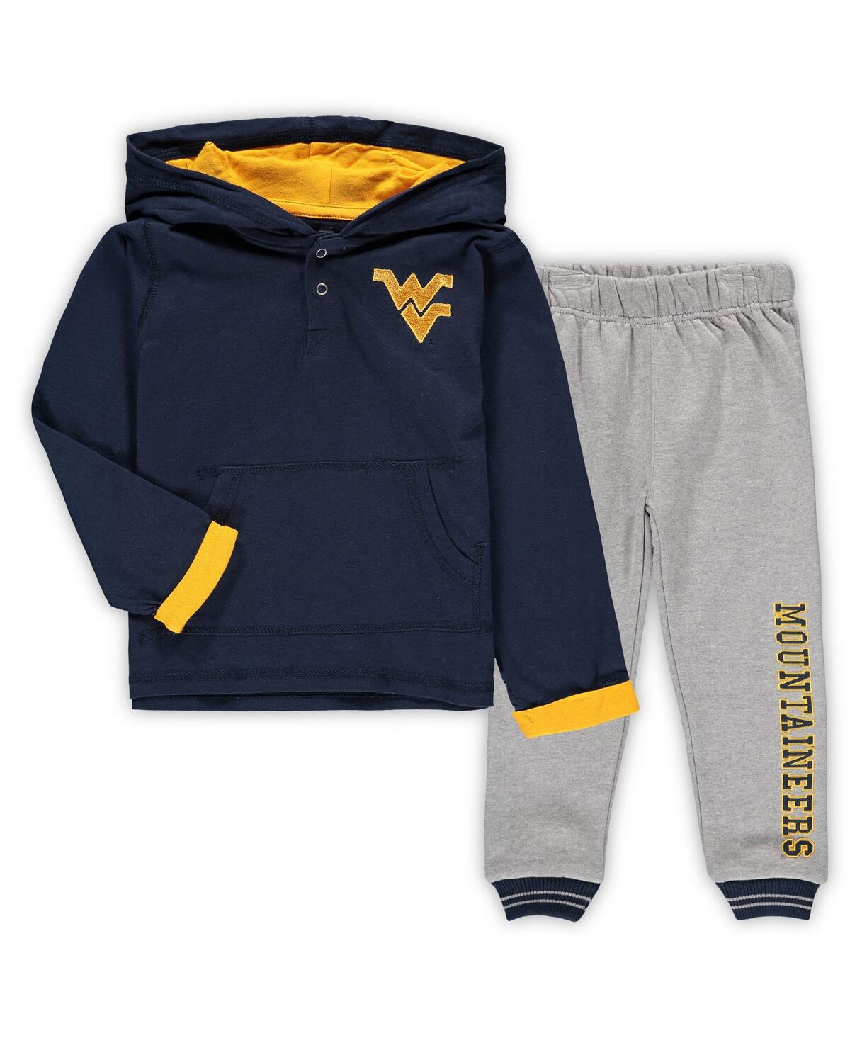Colosseum Toddler Boys  Navy, Heathered Gray West Virginia Mountaineers Poppies Hoodie And Sweatpants In Navy,heathered Gray