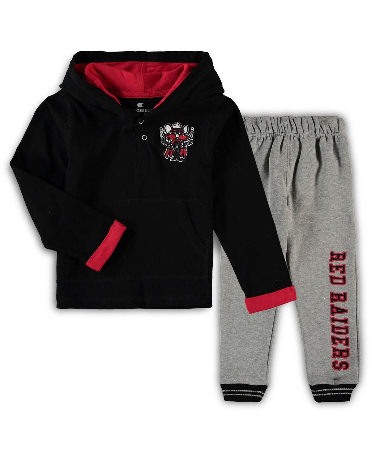 Colosseum Toddler Boys  Black, Heathered Gray Texas Tech Red Raiders Poppies Hoodie And Sweatpants Se In Black,heathered Gray