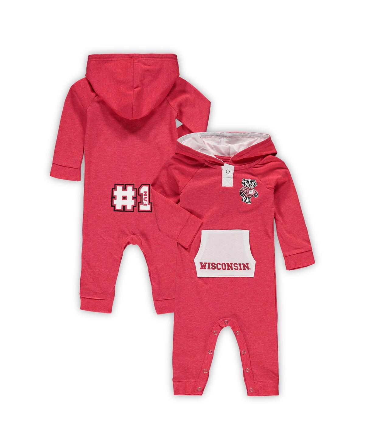 Colosseum Babies' Newborn And Infant Boys And Girls  Heathered Red Wisconsin Badgers Henry Pocketed Hoodie Ro