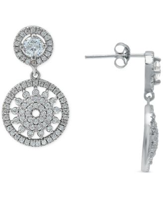 Cubic Zirconia Flower Circle Drop Earrings in Sterling Silver, Created for Macy's