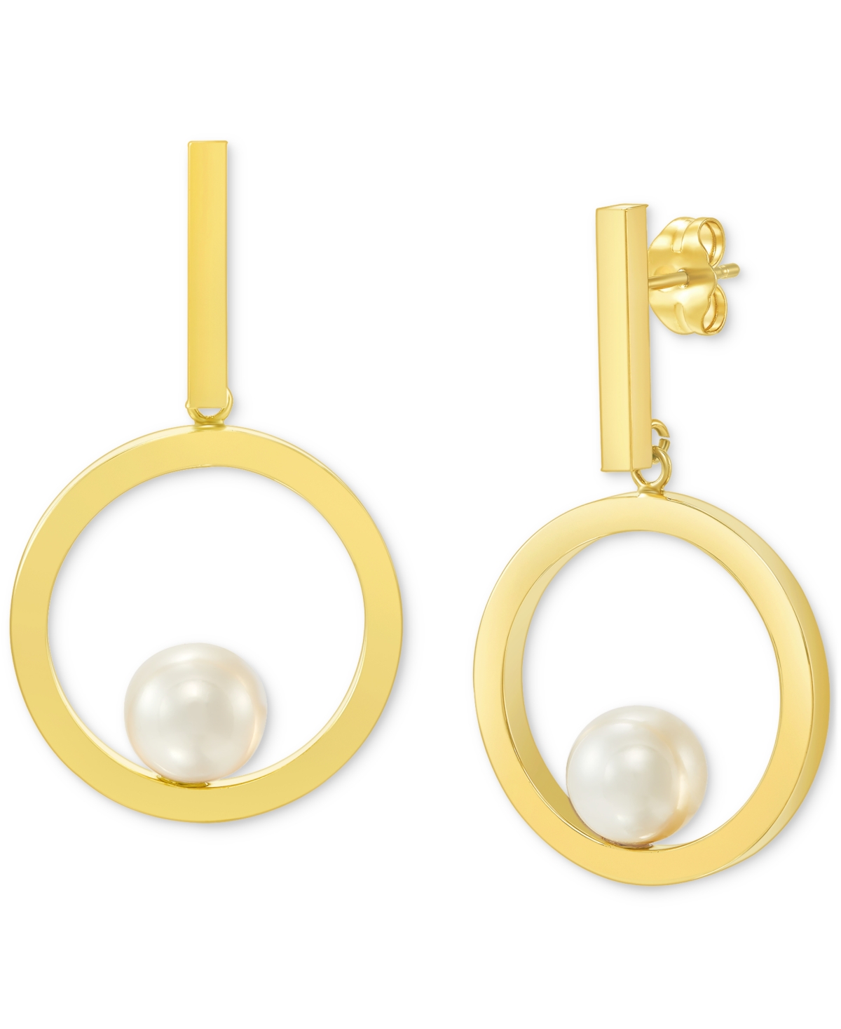 Cultured Freshwater Pearl (7 - 7-1/2mm) Circle Drop Earrings in 14k Gold - Gold