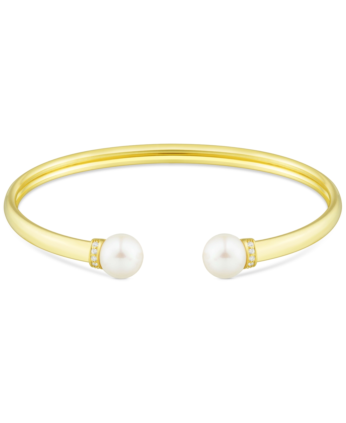 Cultured Freshwater Pearl (8mm) & Diamond (1/20 ct. t.w.) Cuff Bangle Bracelet in 14k Gold-Plated Sterling Silver - Gold