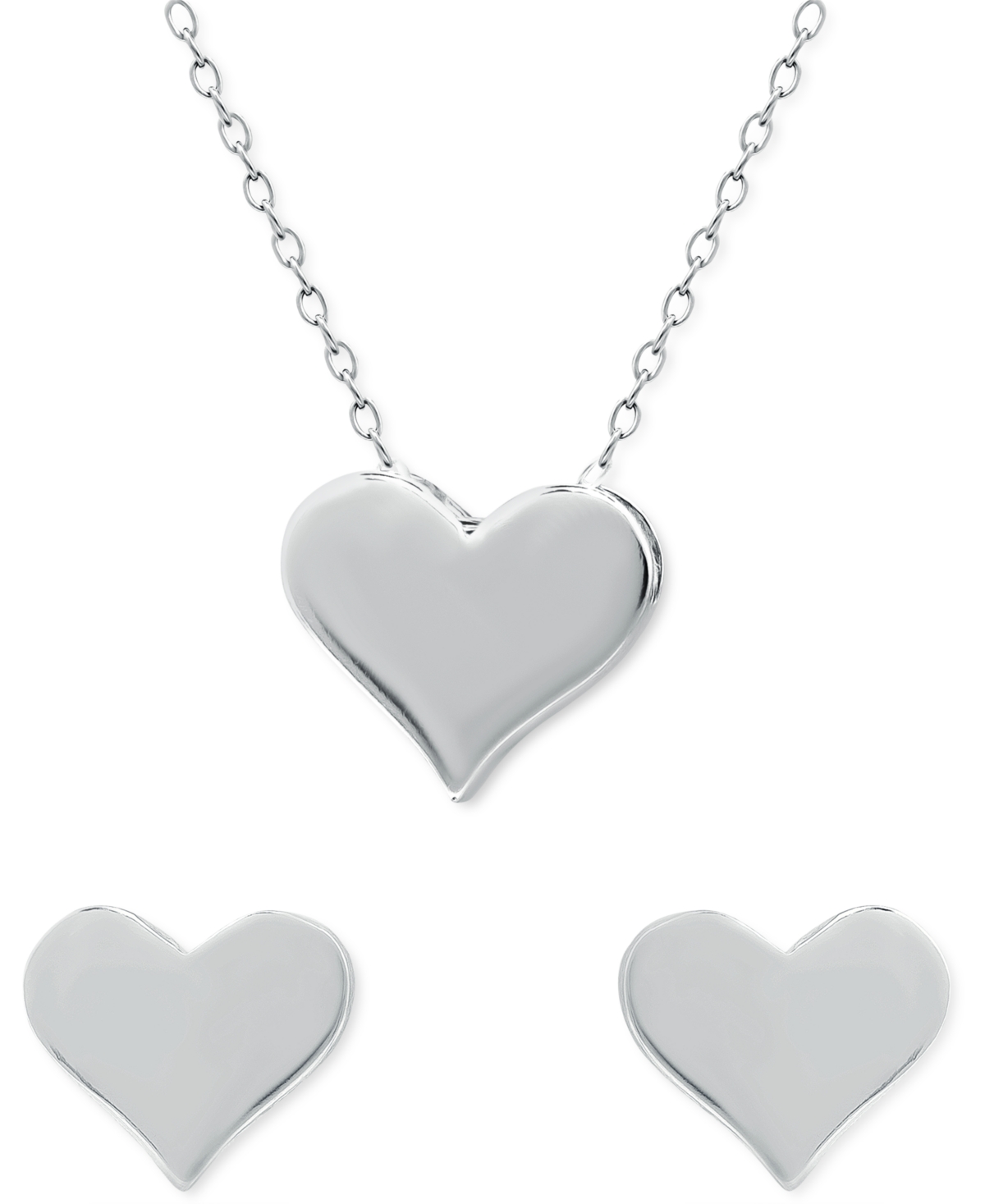 Giani Bernini 2-pc. Set Polished Heart Pendant Necklace & Matching Stud Earrings, Created For Macy's In Sterling Silver