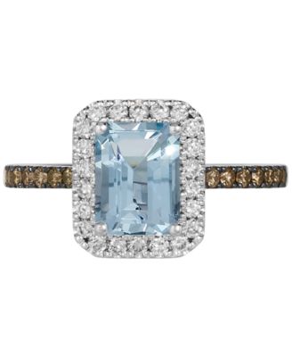Sea Blue Aquamarine (1-1/6 ct. t.w.) & Diamond (3/8 ct. t.w.) Halo Ring in 14k White Gold