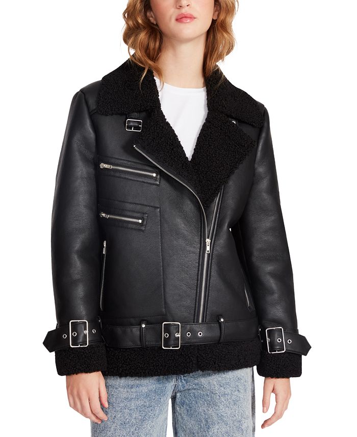 Steve Madden Women's Quinn Faux Leather Lined Moto Jacket - Macy's